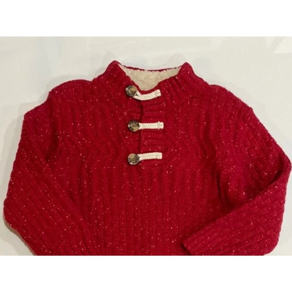 Cat & Jack 4T 5T Toddler Red Christmas Holiday Sweater Toggle Buttons Cable Knit - Picture 2 of 6